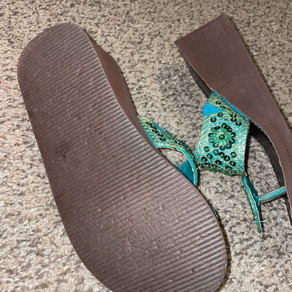 Olivia Miller Teal and Brown Embellished Sandals - Picture 4 of 4